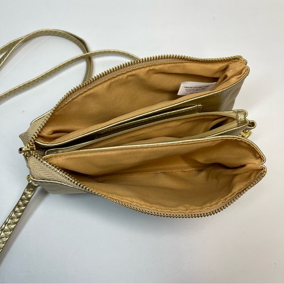 Gold Metallic Vegan Leather Crossbody Wristlet Clutch Detachable Strap NWOT - Picture 3 of 6